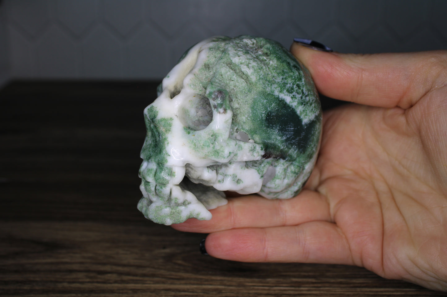 Moss Agate Skull