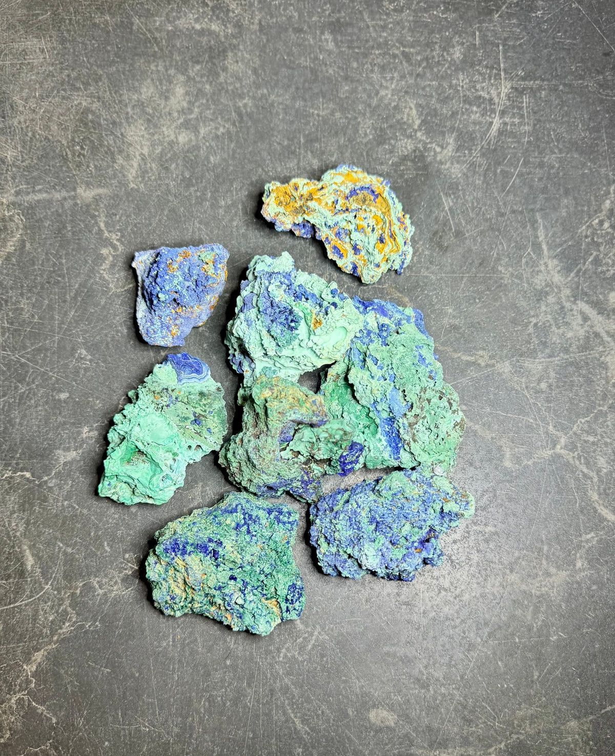 Assorted azurite and malachite specimens