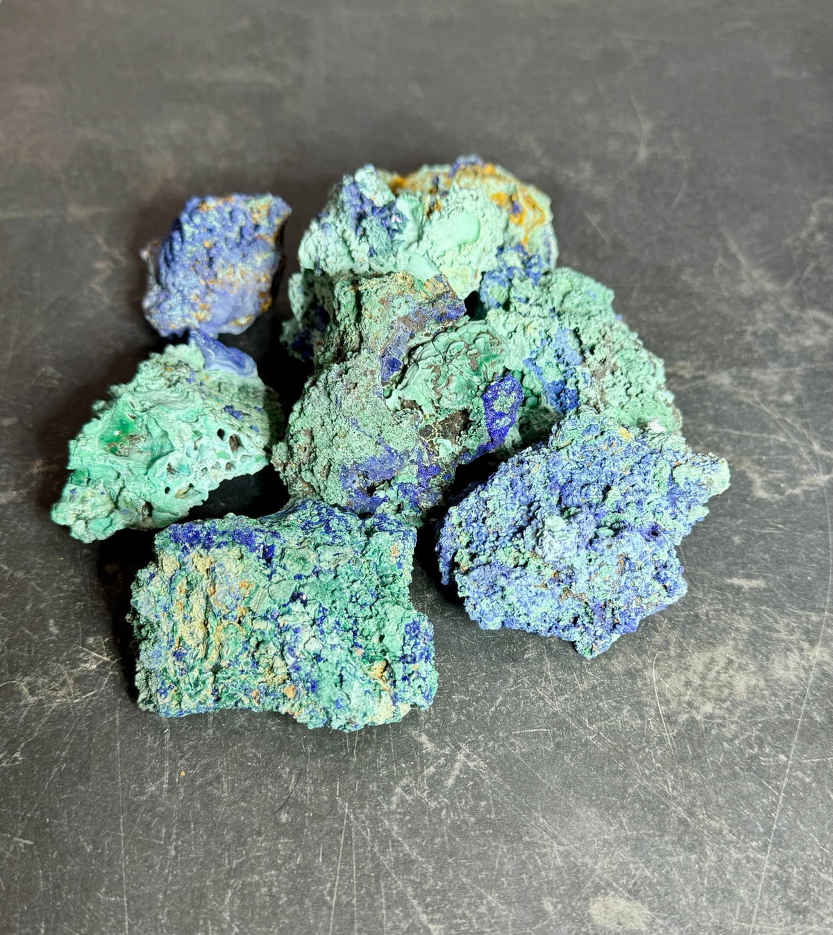Azurite and malachite specimen group detail