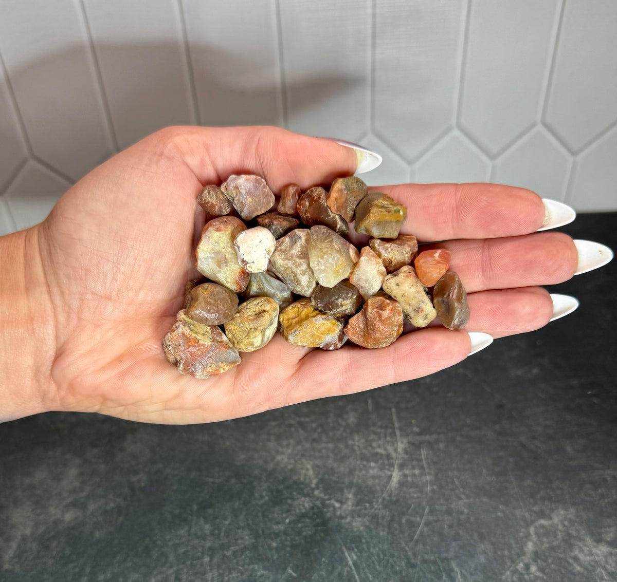 Example handful of Lake Superior agate pieces from one scoop